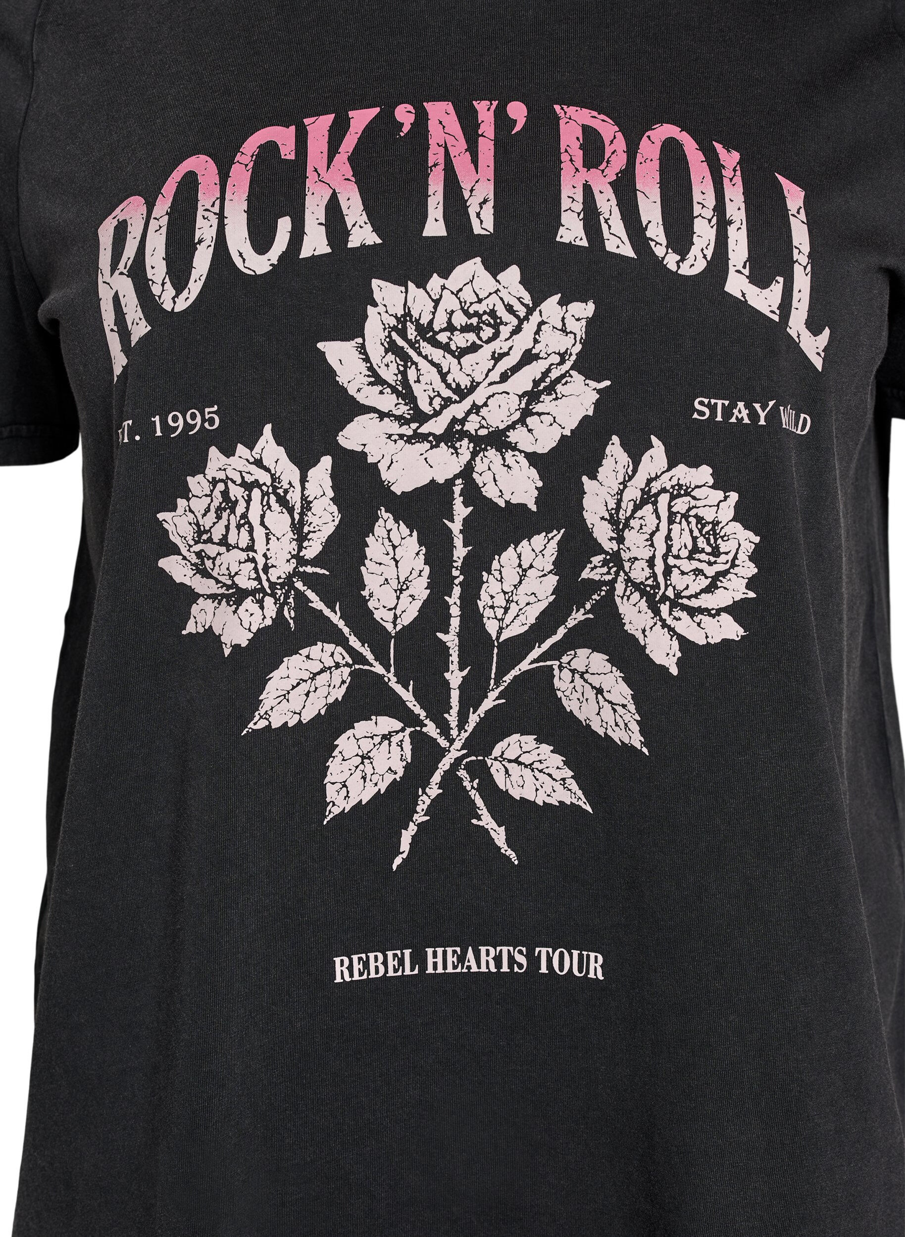 ZizziT-skjorte i &oslash;kologisk bomull med rockprint, Svart, Packshot image number 2