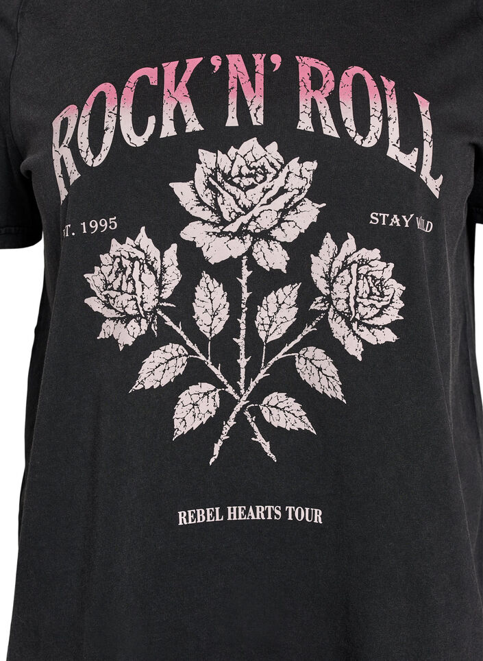T-skjorte i &oslash;kologisk bomull med rockprint, Svart, Packshot image number 2