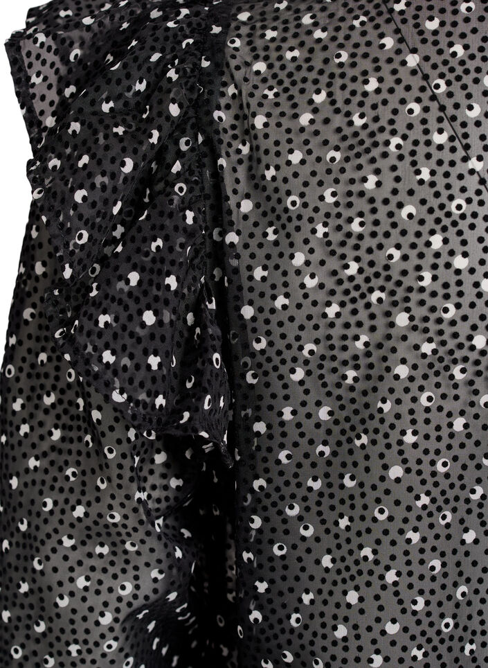 Chiffonbluse med volangdetaljer og små prikker, Svart, Packshot image number 3