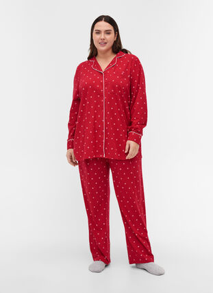 Pysjamasskjorte i bomull med mønster, Tango Red AOP, Model image number 2