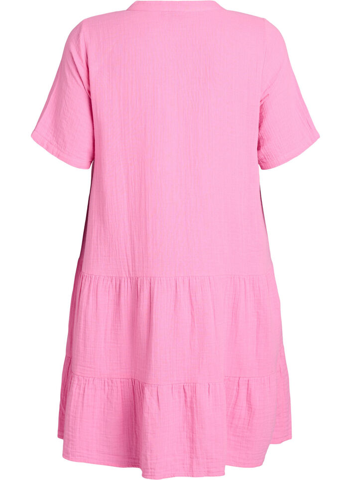 Kort A-linjekjole i bomullsmuslin, Rosa, Packshot image number 1