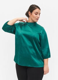 Bluse med 3/4-ermer og kinakrage, Evergreen, Model