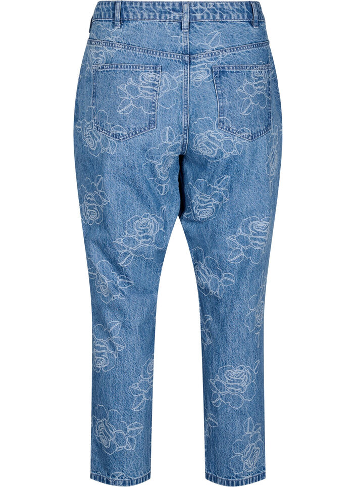 Mille jeans med blomstertrykk, Light Blue Denim, Packshot