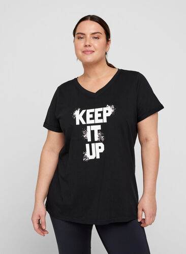 T-skjorte med trykk i bomull til trening , Black Keep, Model image number 0