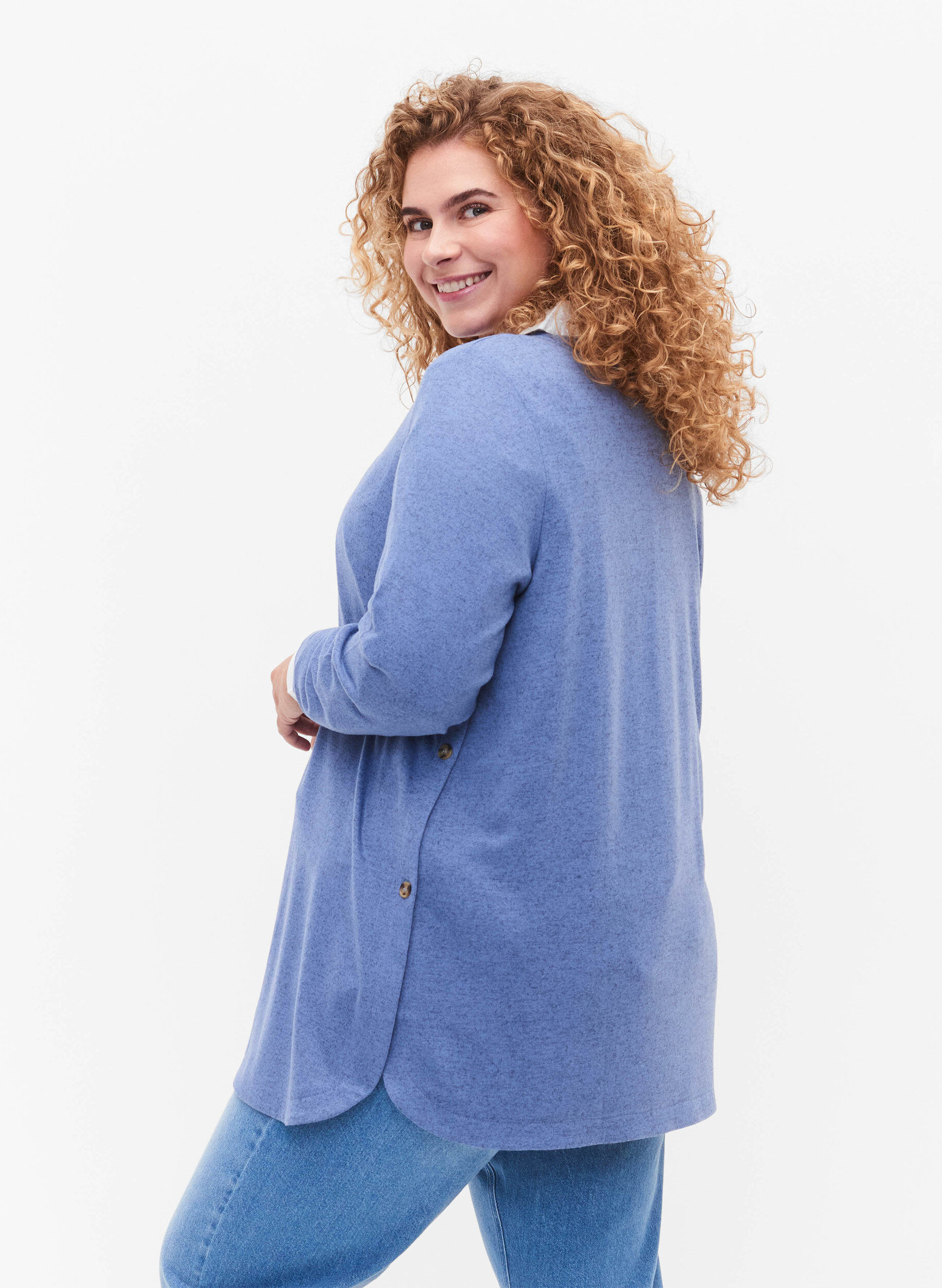 Zizzi Melert bluse med knapper, Colony Blue Melange, Model image number 1