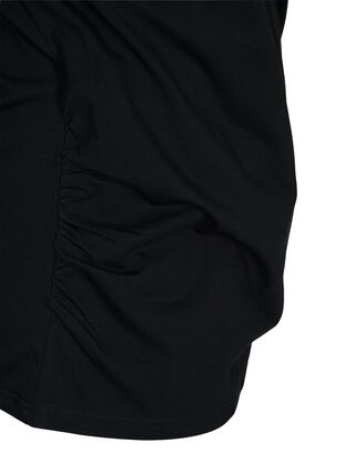 Bomullsbluse med 3/4-ermer og omslagseffekt, Black, Packshot image number 3