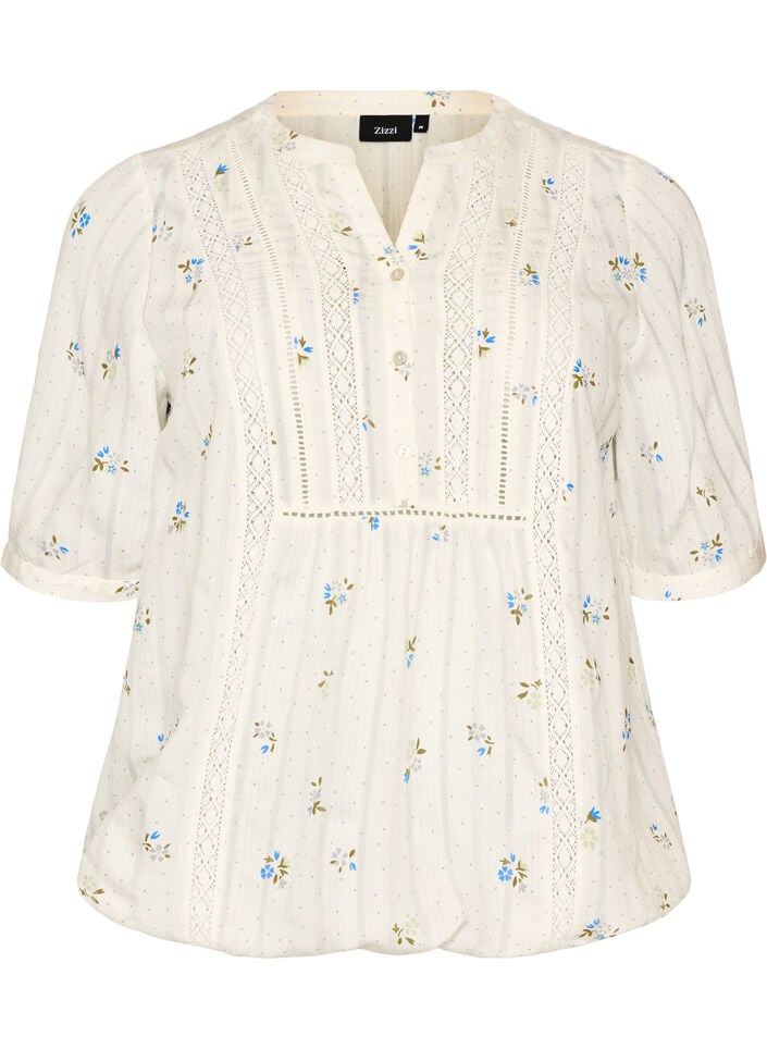 Bluse med trykk og 1/2 ermer, Vanilje, Packshot image number 0