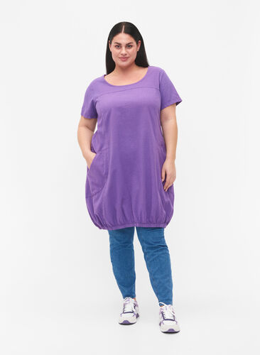 Kortermet kjole i bomull, Deep Lavender, Model image number 2