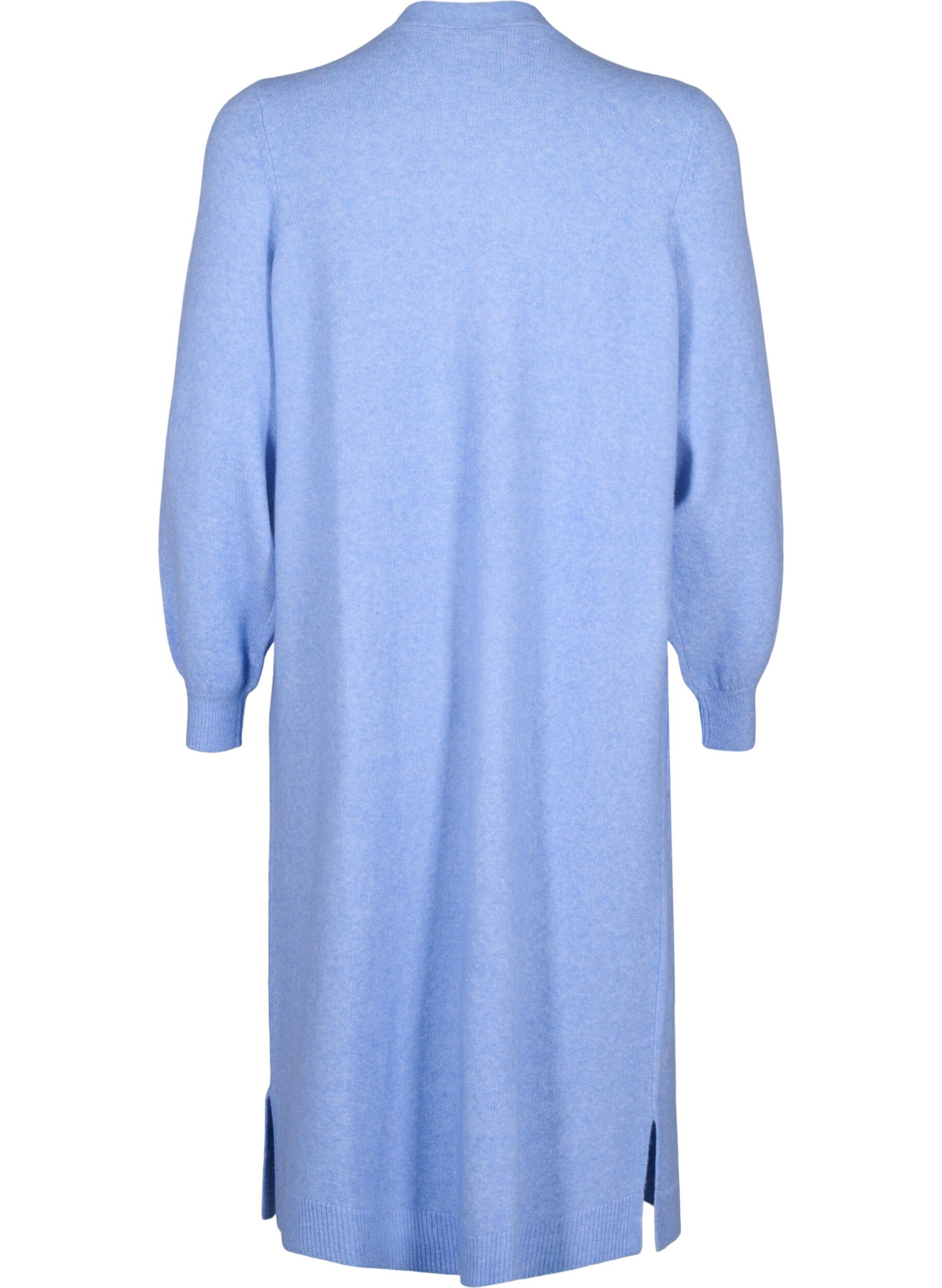 Zizzi Lang strikket cardigan med lommer, Cornflower Blue Mel., Packshot image number 1