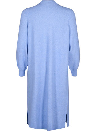Zizzi Lang strikket cardigan med lommer, Cornflower Blue Mel., Packshot image number 1