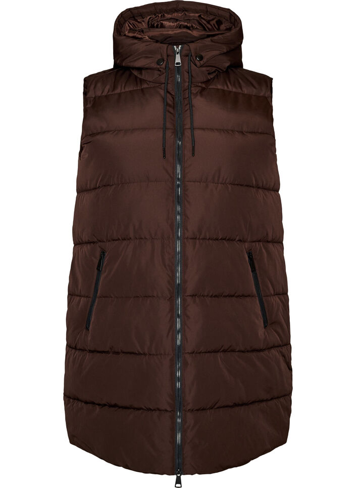 Lang vest med hette og lommer, Brun, Packshot image number 0