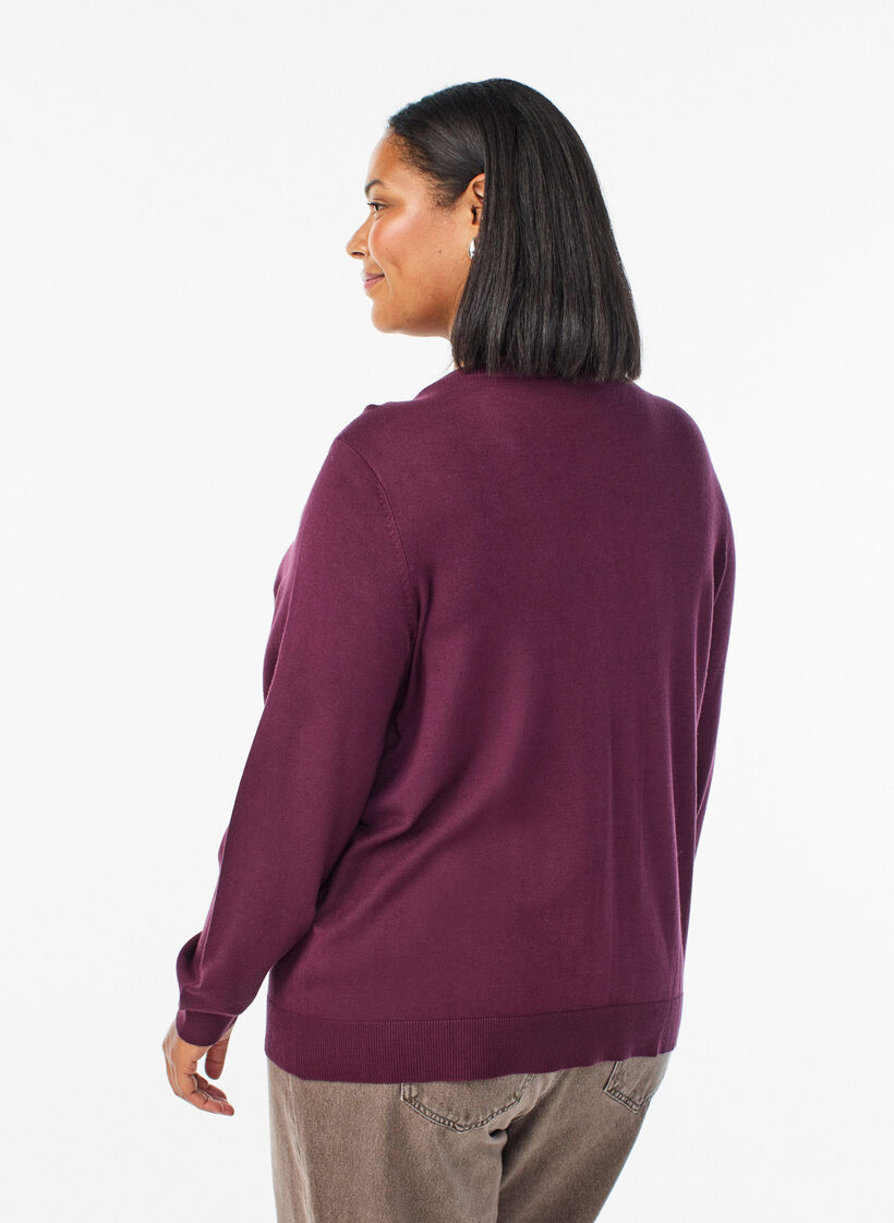 Finstrikket cardigan med kuleknapper, Rød, Model image number 2