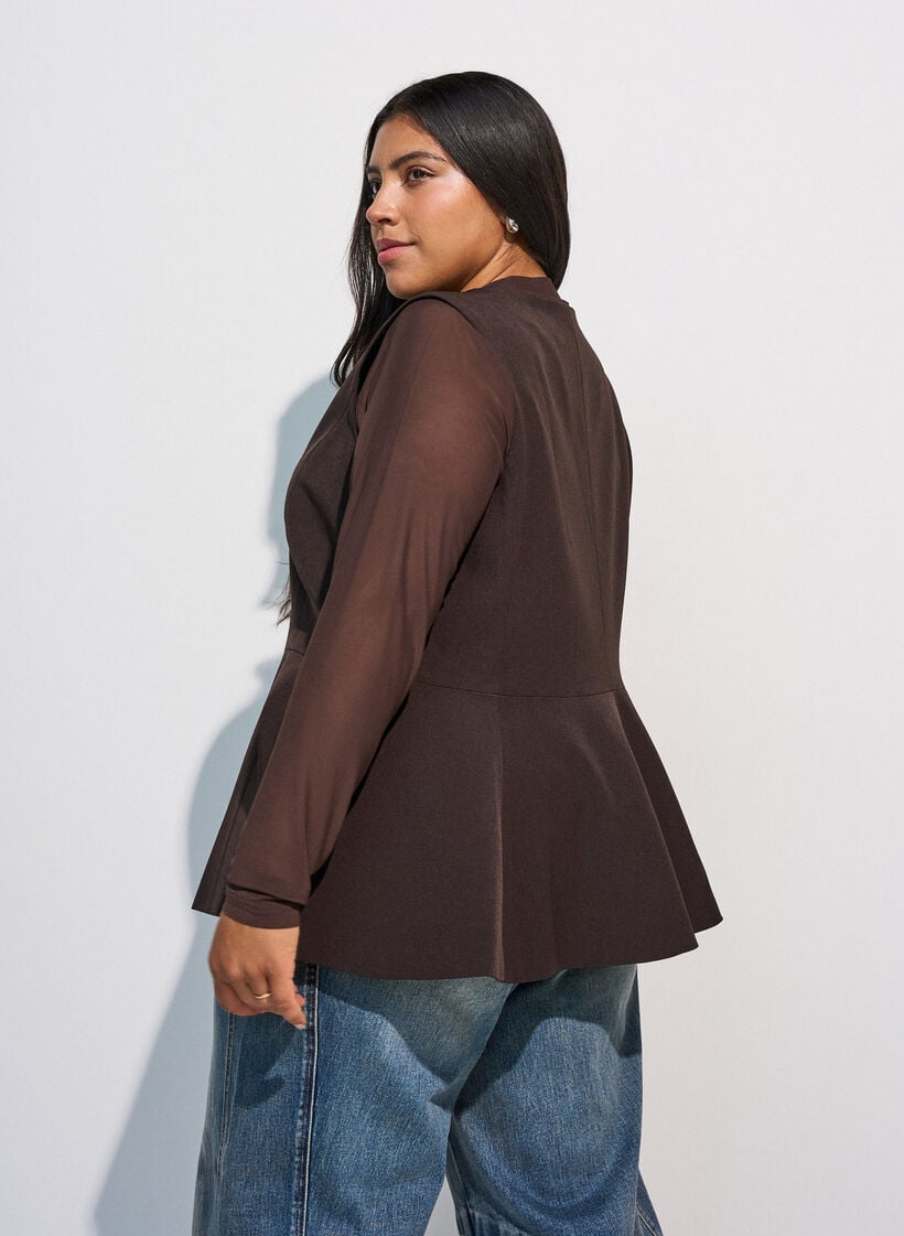 Stripet vest med peplum, Brun, Model image number 2