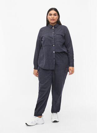 Nålestripete bomullsskjorte, Dark Blue Stripe, Model image number 2