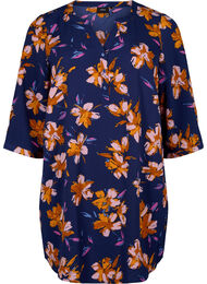 Blomstret tunika med 3/4 ermer, Peacoat Flower AOP