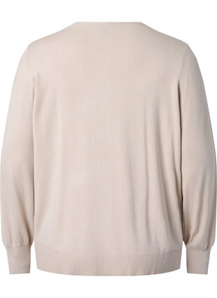 Ribbet cardigan med knappelukking, Pumice Stone, Packshot image number 1