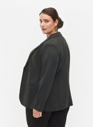 Enkel blazer med knapp og pyntelommer, Dark Grey Melange, Model image number 1