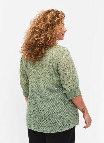 Prikkete bluse med 1/2 ermer, Seagrass Dot, Model image number 1