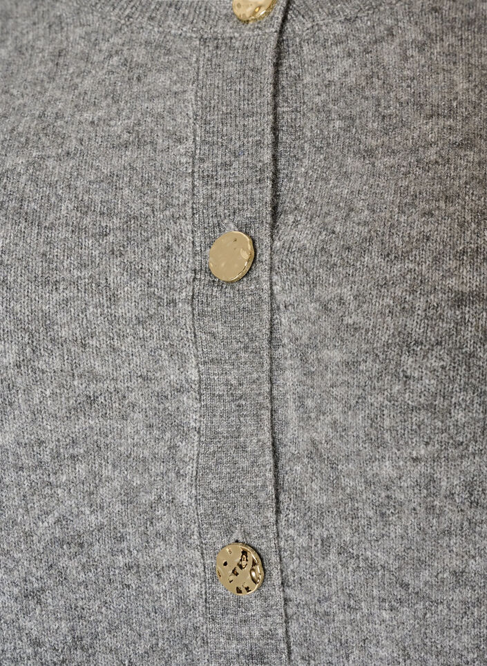 Cardigan i myk strikk med gullfargede knapper, Gr&aring;, Packshot image number 2