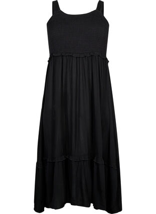 Midikjole i viskose med smock, Black, Packshot image number 0
