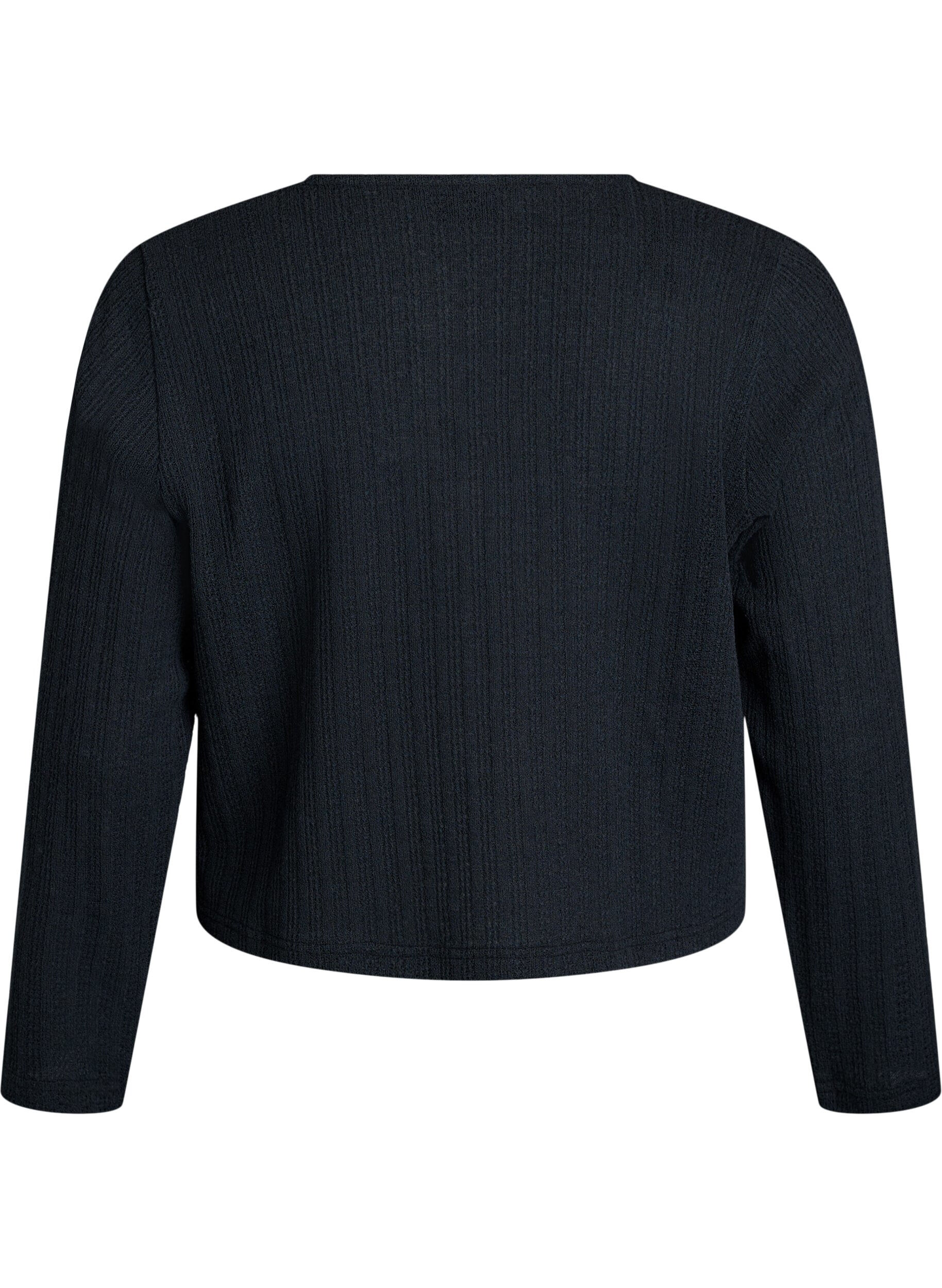 Zizzi Jersey cardigan med tekstur og knyting foran, Svart, Packshot image number 1