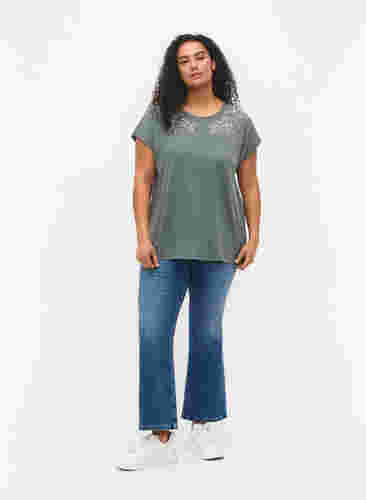 T-skjorte i Bomull med mønsterdetalj, Balsam Green Leaf, Model image number 2