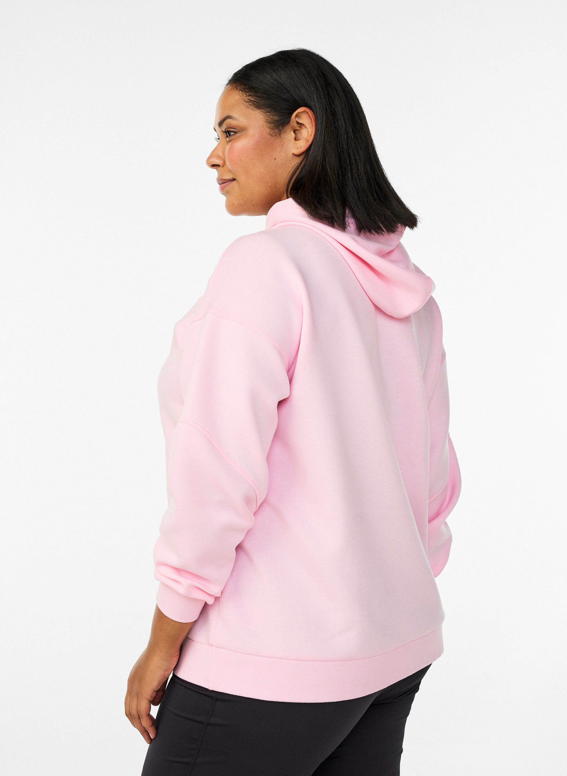 ZizziSporty hettegenser i scuba-materiale med dekorative s&oslash;mmer, Rosa, Model image number 2