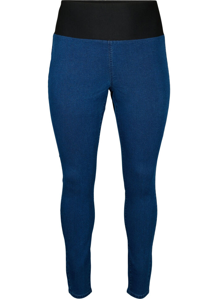 FLASH - Jeggings med bred strikk i midjen, Blå, Packshot image number 0