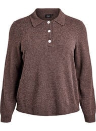 Strikkebluse i myk merinoblanding med polokrage, Bracken Melange