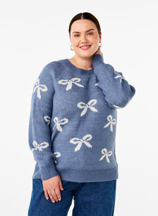 Zizzi Strikkegenser med sløyfer, Bering S. Birch Comb, Model image number 0
