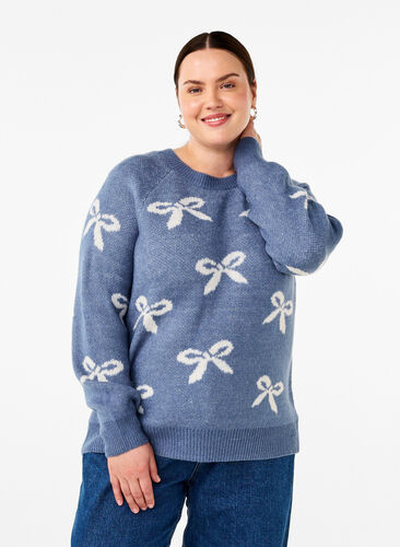 Zizzi Strikkegenser med sløyfer, Bering S. Birch Comb, Model image number 0