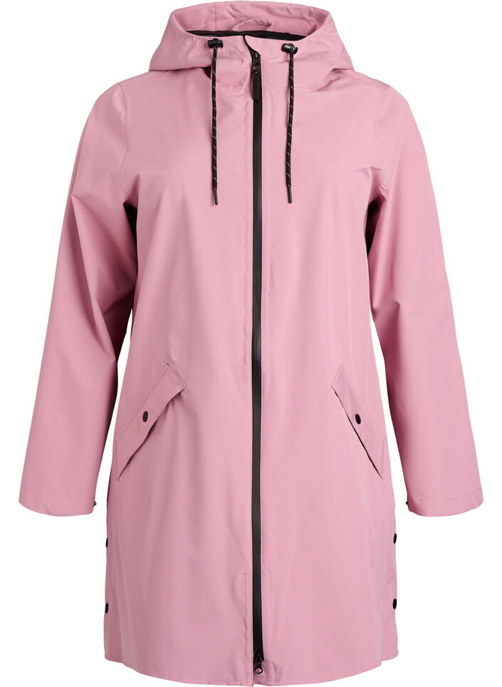 Regnjakke med lommer og hette, Rosa, Packshot
