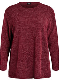 Langermet bluse med tekstur, M&oslash;rk Bordeaux