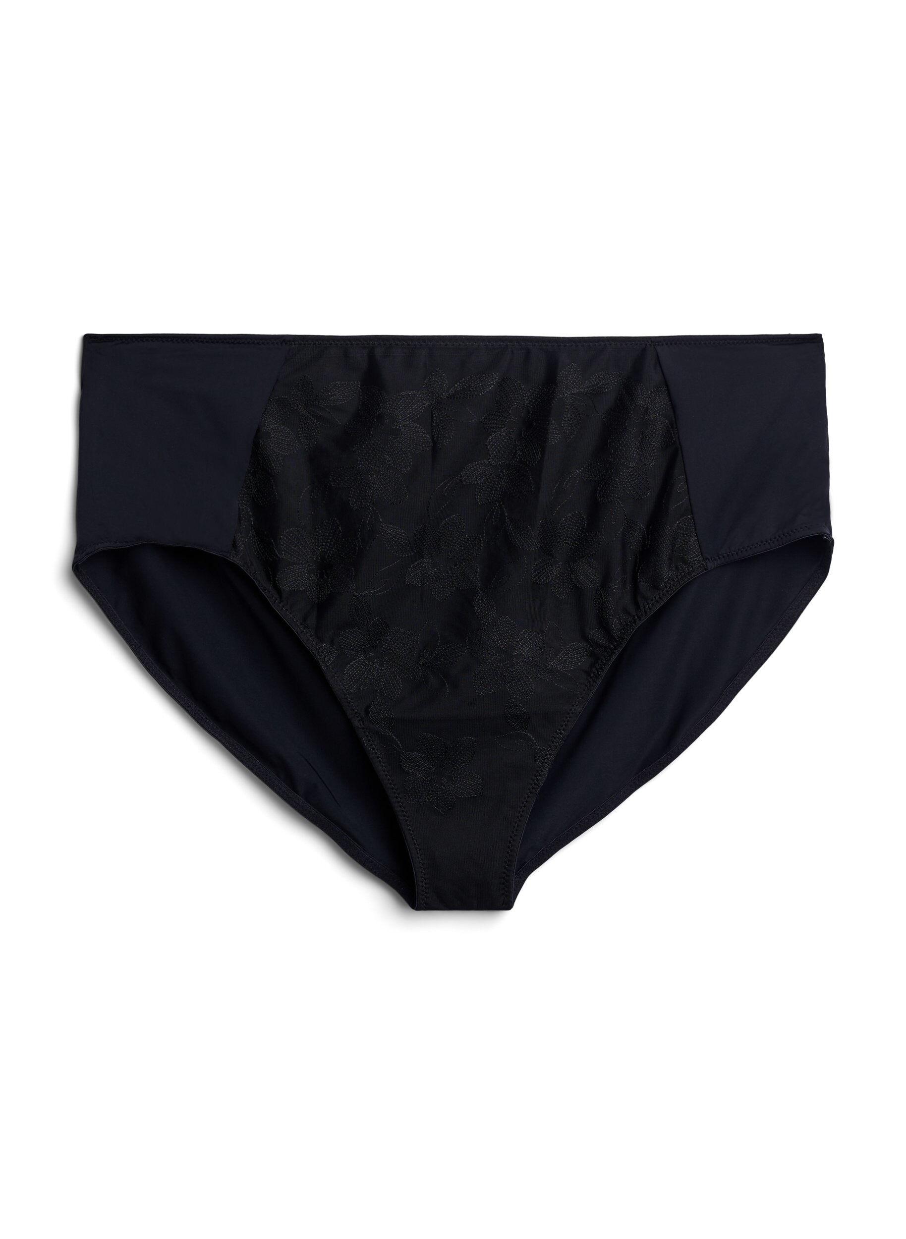 Zizzi Mikrofibertruser med mesh og broderi, Svart, Packshot image number 0