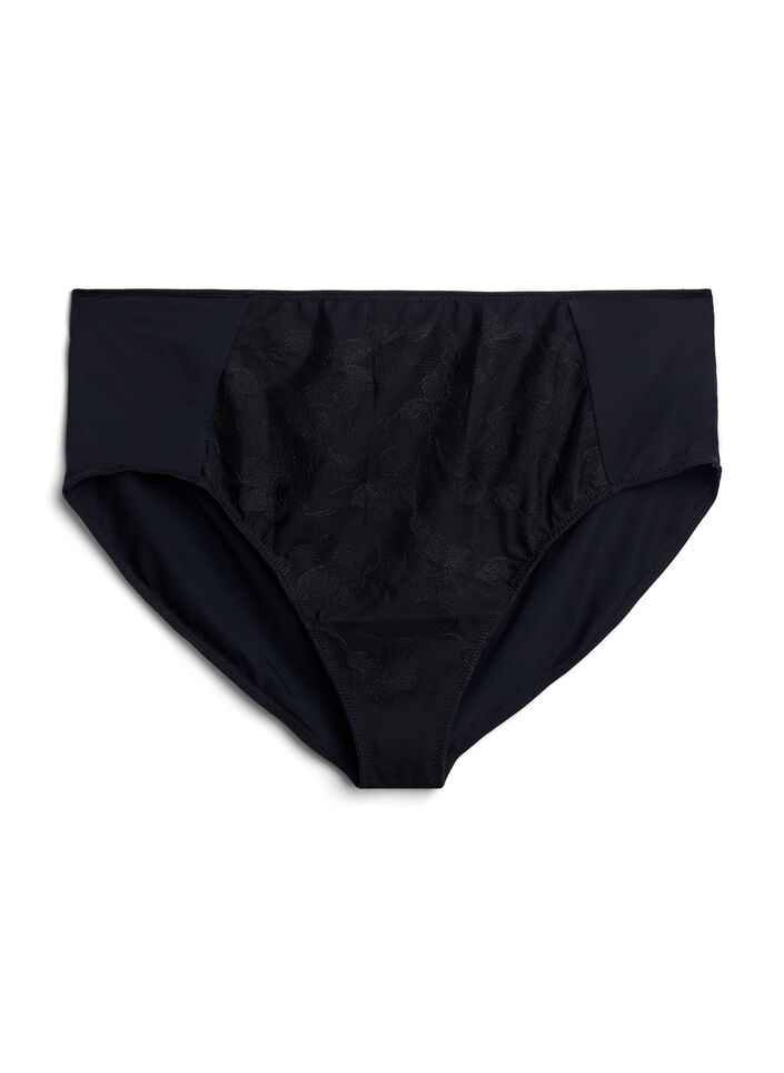 Mikrofibertruser med mesh og broderi, Svart, Packshot image number 0