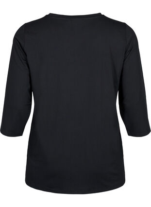 Trenings t-skjorte med 3/4-ermer og mønstret mesh, Black, Packshot image number 1