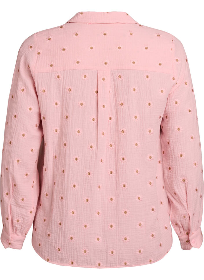 Langermet bluse i bomullsmusselin med broderte motiver, Rosa, Packshot image number 1