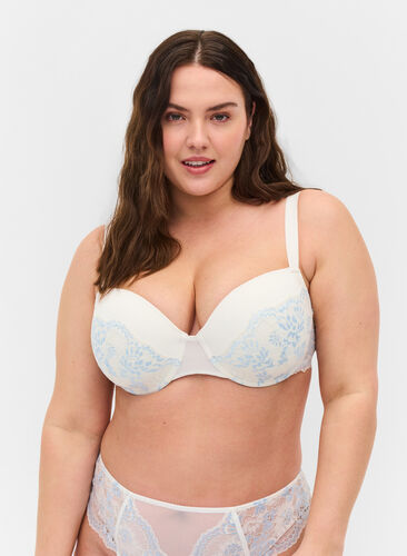 Zizzi BH med bøyle og blonder, Tofu w. blue, Model image number 0