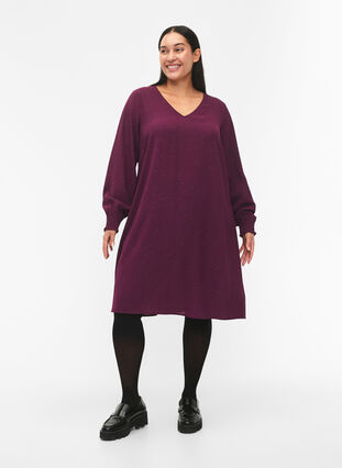 FLASH - langermet kjole med glitter, Purple w. Silver, Model image number 2