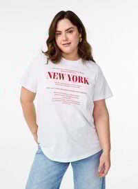 T-skjorte med tekstprint og rund hals, Hvit T-skjorte med tekstprint og rund hals, Hvit, Model