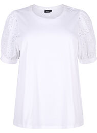 Bluse i økologisk bomull med broderi anglaise ermer, Bright White