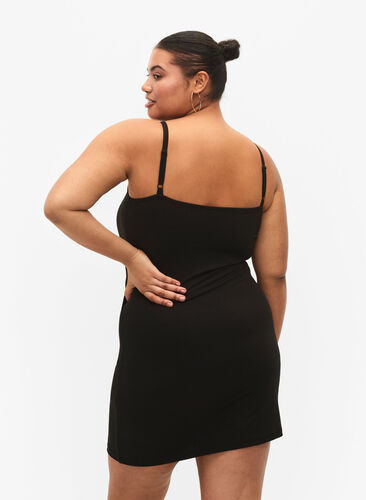 Kjole med stropper og ribb, Black, Model image number 1