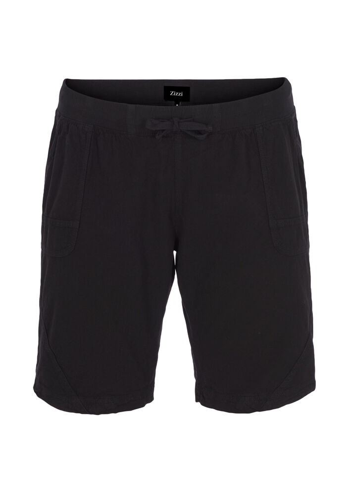 Løse shorts med lommer i bomull, Black, Packshot