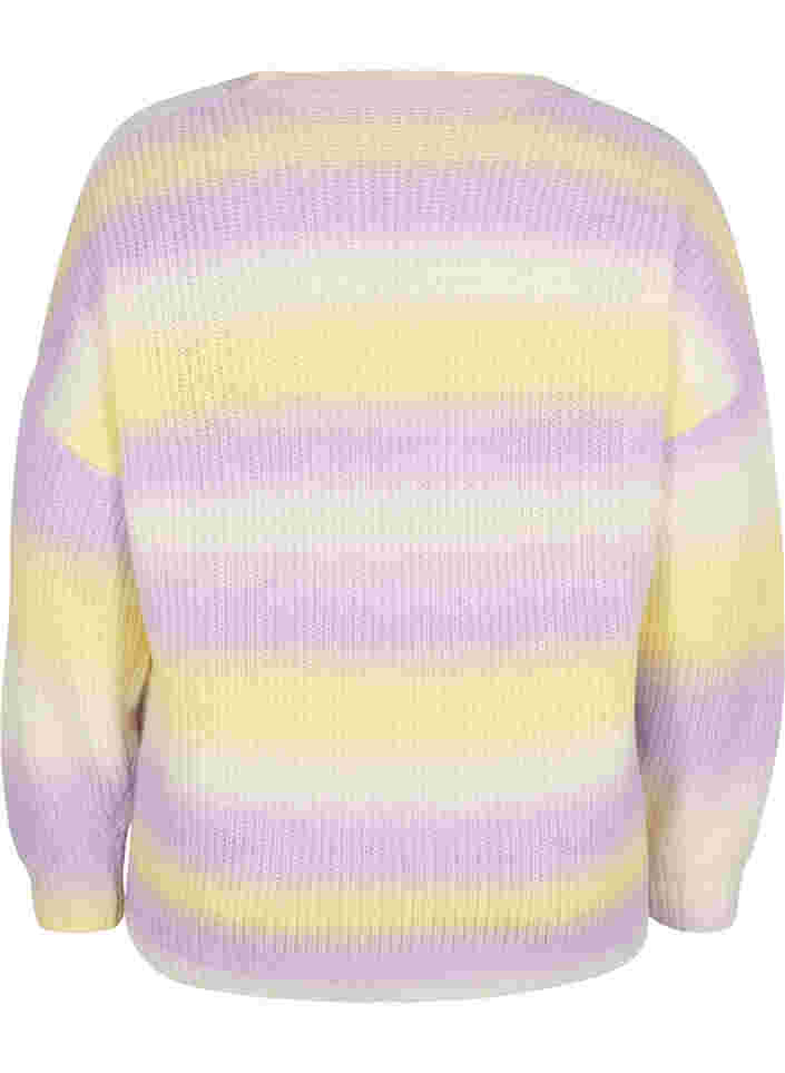 Stripete strikkegenser med V-hals, Lavender Comb., Packshot image number 1