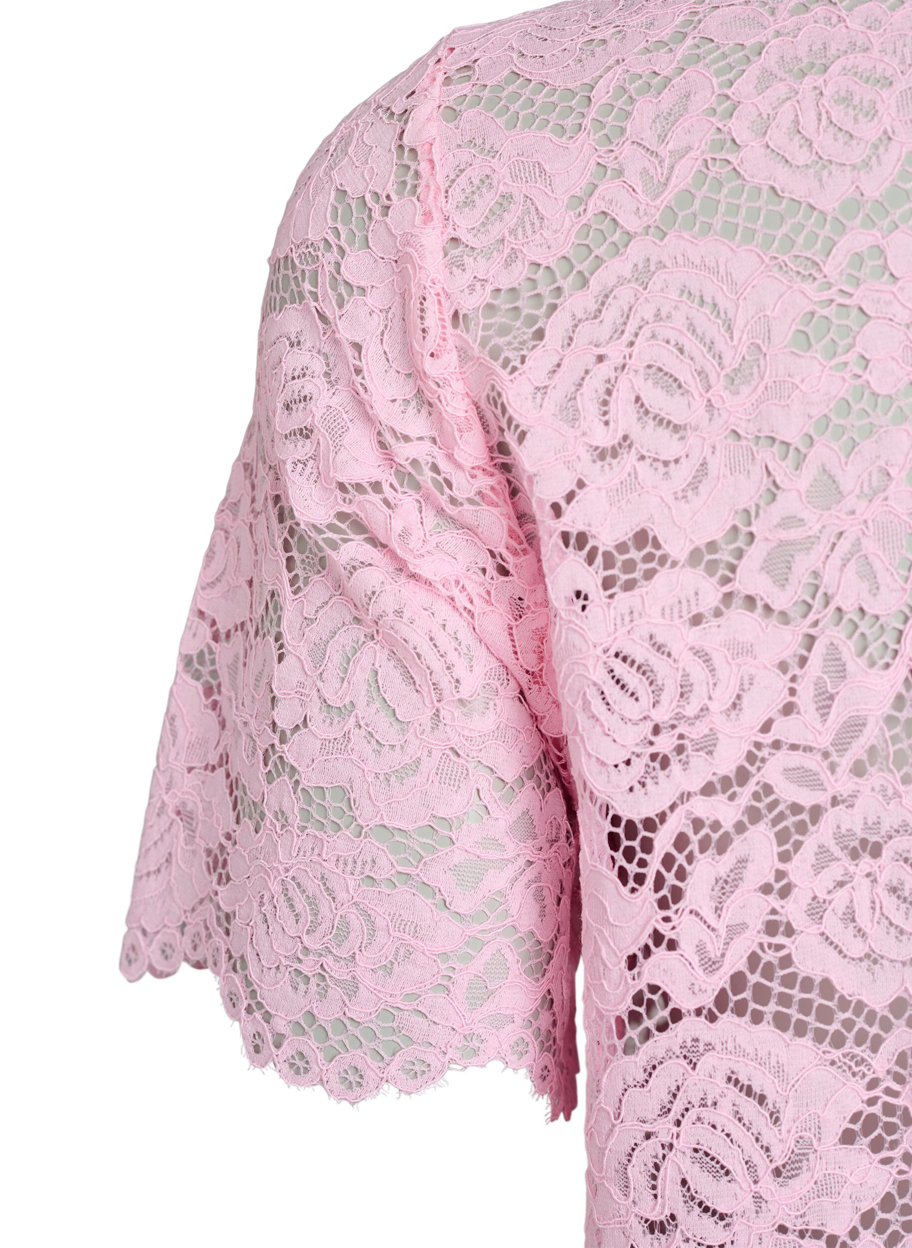 ZizziSkjortebluse i blonde med perleknapper, Rosa, Packshot image number 3