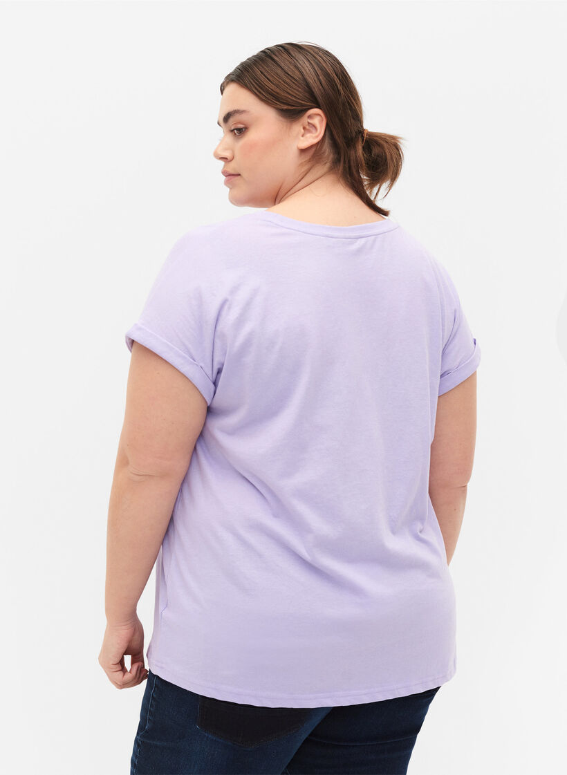 Kortermet T-skjorte i bomullsblanding, Lilla, Model image number 2