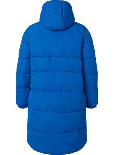 Lang Puffer jakke med lommer og hette, French Blue, Packshot image number 1