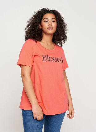 T-skjorte med print, Living Coral BLESSED, Model image number 0