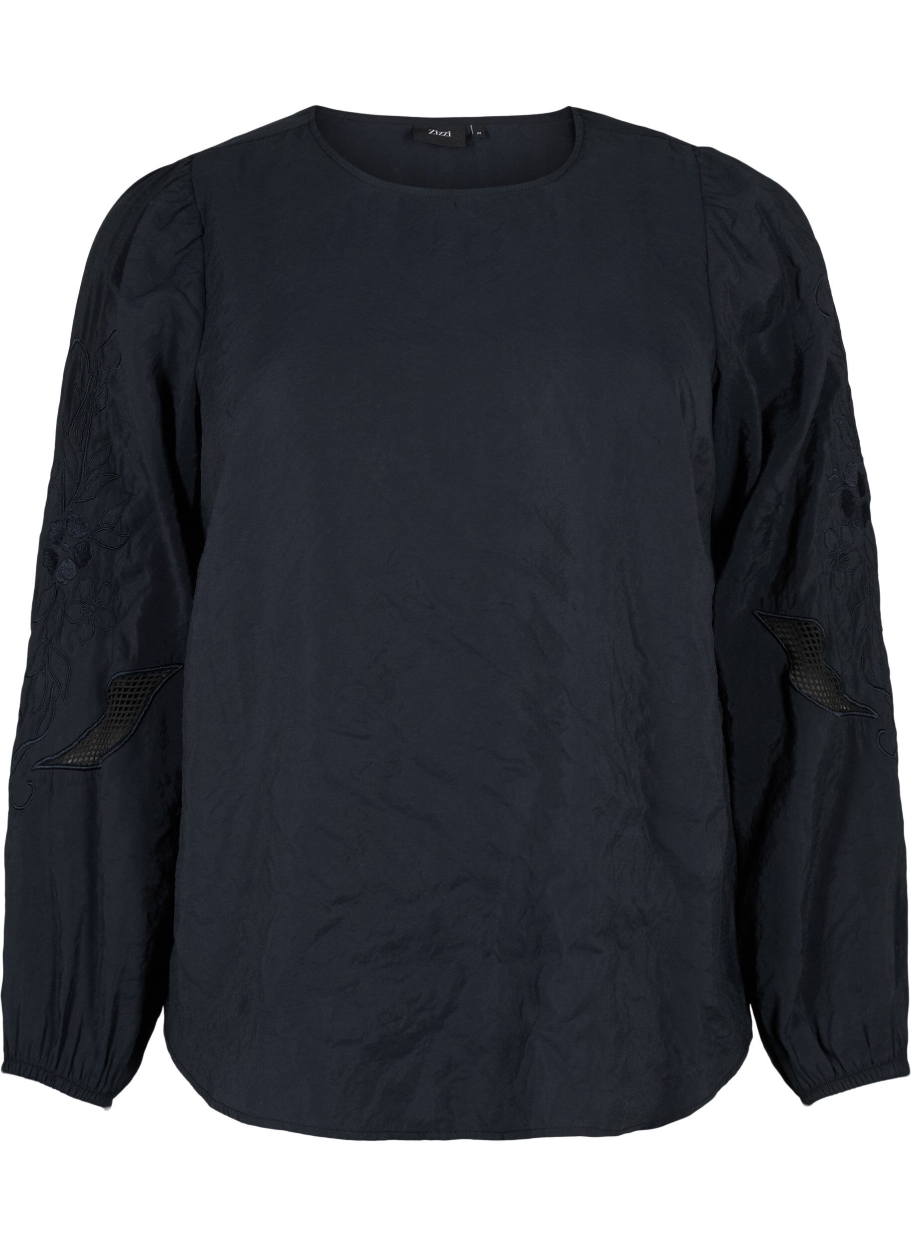 Zizzi Bluse i Tencel &trade; Modal med broderidetaljer, Black, Packshot image number 0