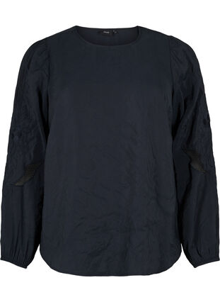 Bluse i Tencel ™ Modal med broderidetaljer, Black, Packshot image number 0